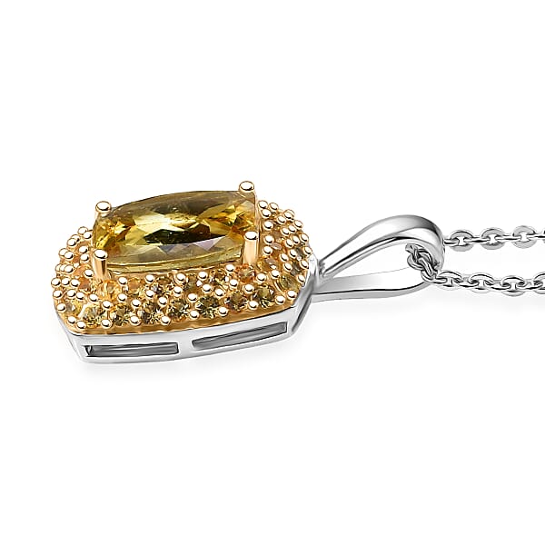 D'Joy Premium Golden Apatite And Yellow Sapphire 2.00 Ctw Golden Glowfield Pendant Necklace In 18K Vermeil YG And Rhodium Over Sterling Silver 20 Inches