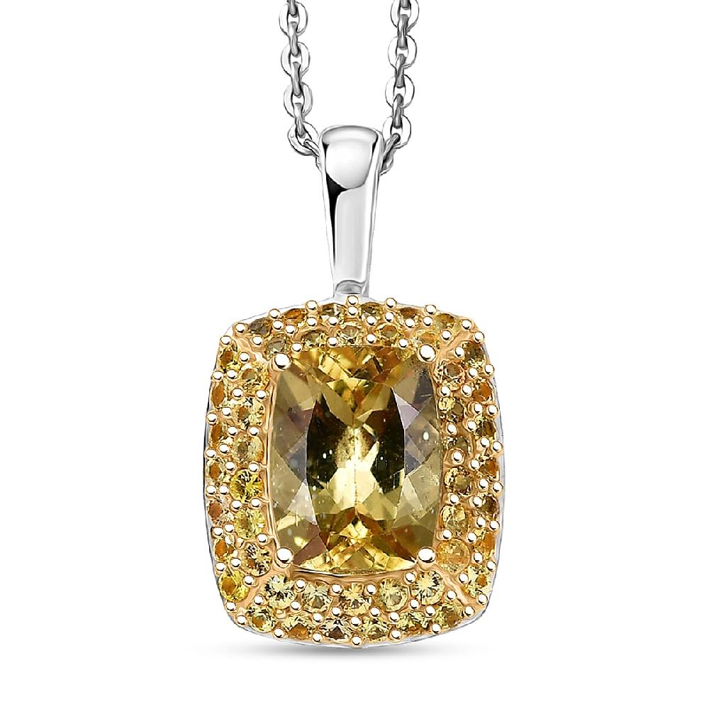 D'Joy Premium Golden Apatite and Yellow Sapphire 2.00 ctw Golden Glowfield Pendant Necklace in 18K Vermeil YG and Rhodium Over Sterling Silver 20 Inches