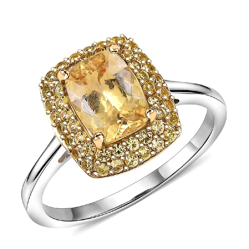 D'Joy Premium Golden Apatite and Yellow Sapphire 2.00 ctw Golden Glowfield Ring in 18K Vermeil YG and Rhodium Over Sterling Silver