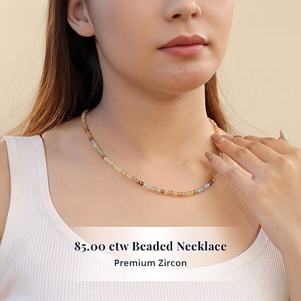 D'Joy Premium Golden Zircon 85.00 Ctw Beaded Necklace In 18K Vermeil Yellow Gold Over Sterling Silver 18-20 Inches