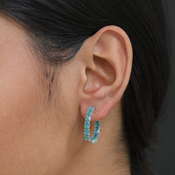 D'Joy Premium Grandidierite 3.70 Ctw Art Deco Hoop Earrings In Rhodium Over Sterling Silver