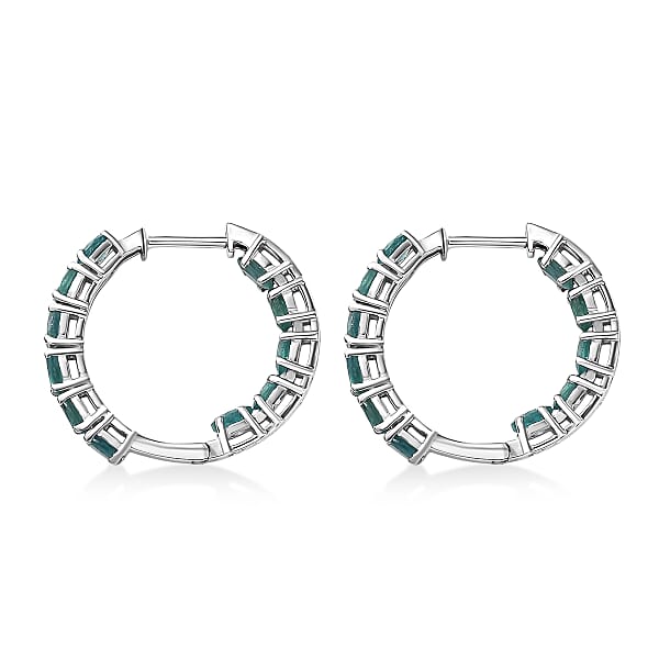 D'Joy Premium Grandidierite 3.70 Ctw Art Deco Hoop Earrings In Rhodium Over Sterling Silver