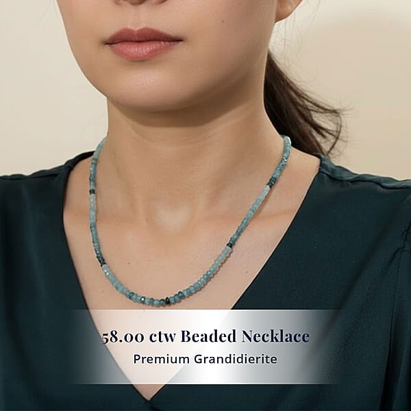 D'Joy Premium Grandidierite 58.00 Ctw Beaded Necklace In 18K Vermeil Yellow Gold Over Sterling Silver 18-20 Inches