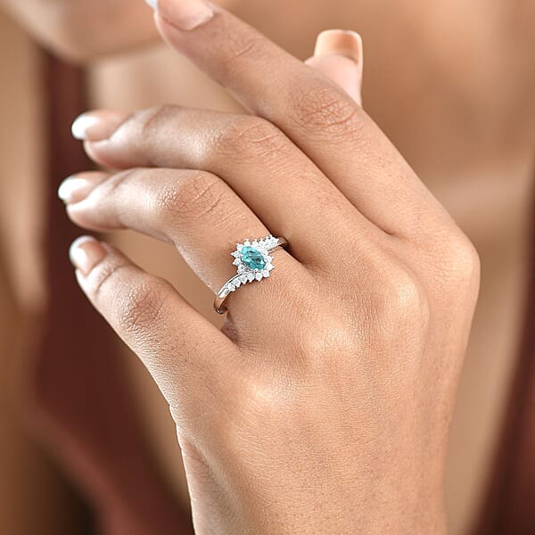 D'Joy Premium Grandidierite And Moissanite 0.70 Ctw Oceanic Waves Ring In Rhodium Over Sterling Silver