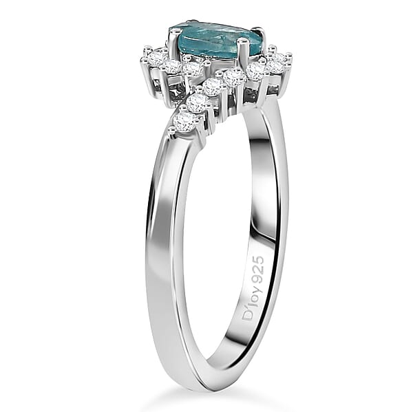 D'Joy Premium Grandidierite And Moissanite 0.70 Ctw Oceanic Waves Ring In Rhodium Over Sterling Silver