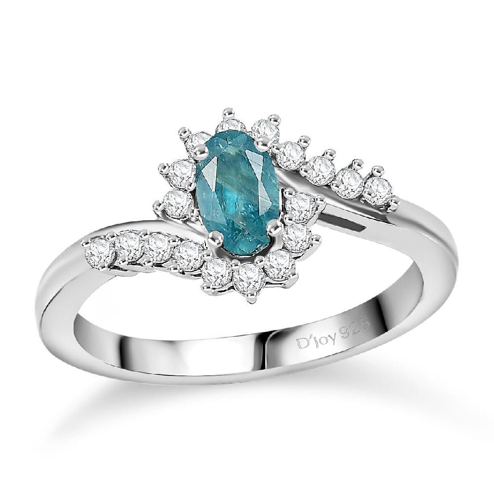 D'Joy Premium Grandidierite and Moissanite 0.70 ctw Oceanic Waves Ring in Rhodium Over Sterling Silver