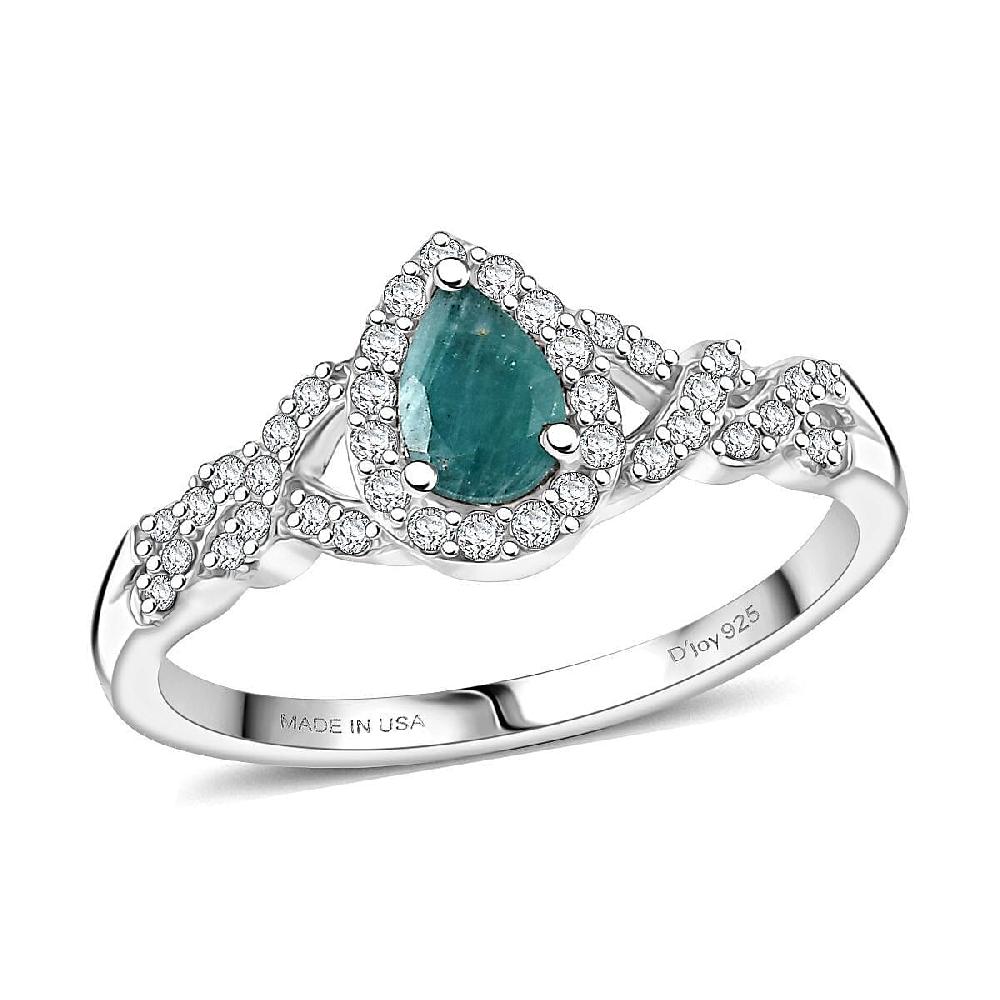 D'Joy Premium Grandidierite and Moissanite 0.75 ctw Dew Drop Ring in Rhodium Over Sterling Silver
