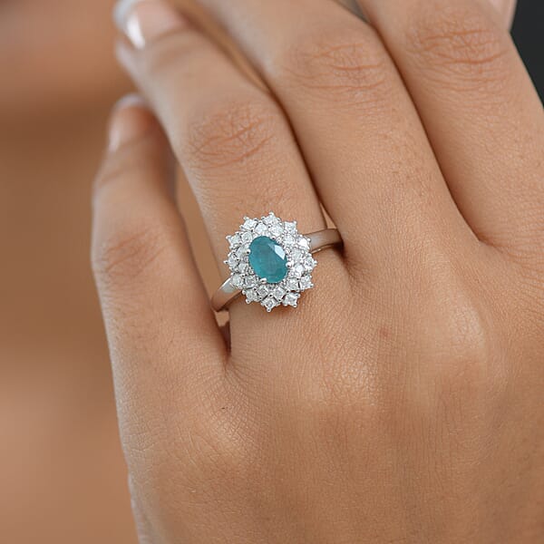 D'Joy Premium Grandidierite And Moissanite 1.40 Ctw Ring In Rhodium Over Sterling Silver