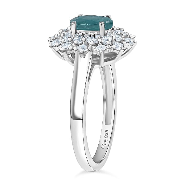 D'Joy Premium Grandidierite And Moissanite 1.40 Ctw Ring In Rhodium Over Sterling Silver