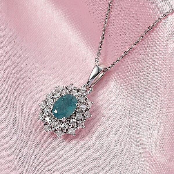 D'Joy Premium Grandidierite And Moissanite 1.40 Ctw Art Deco Pendant Necklace In Rhodium Over Sterling Silver 20 Inches