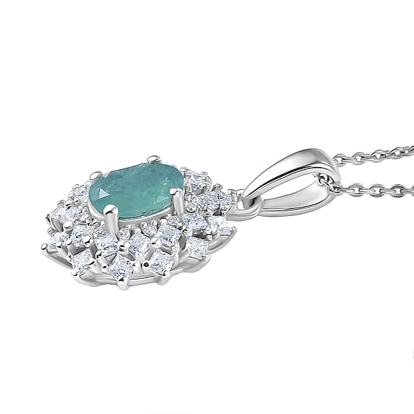 D'Joy Premium Grandidierite And Moissanite 1.40 Ctw Art Deco Pendant Necklace In Rhodium Over Sterling Silver 20 Inches