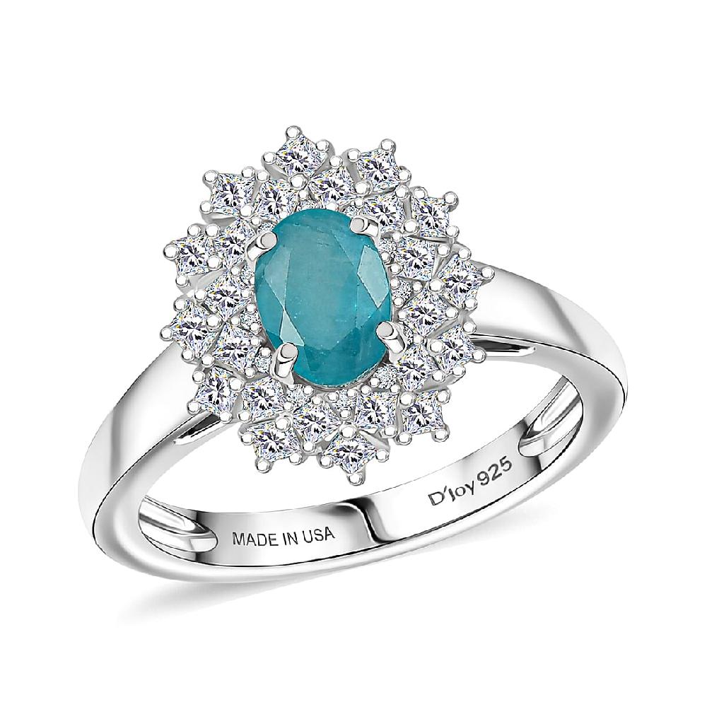 D'Joy Premium Grandidierite and Moissanite 1.40 ctw Ring in Rhodium Over Sterling Silver