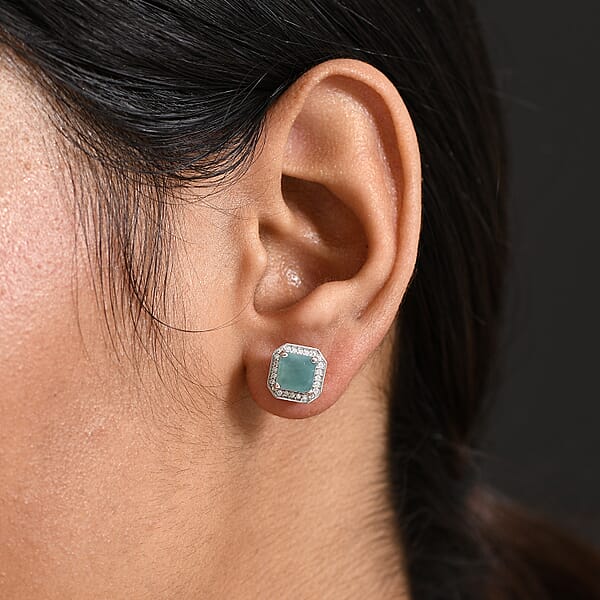 D'Joy Premium Grandidierite And Moissanite 2.35 Ctw Art Deco Earrings In Rhodium Over Sterling Silver