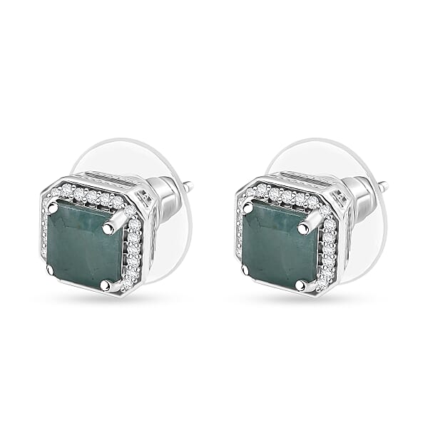 D'Joy Premium Grandidierite And Moissanite 2.35 Ctw Art Deco Earrings In Rhodium Over Sterling Silver