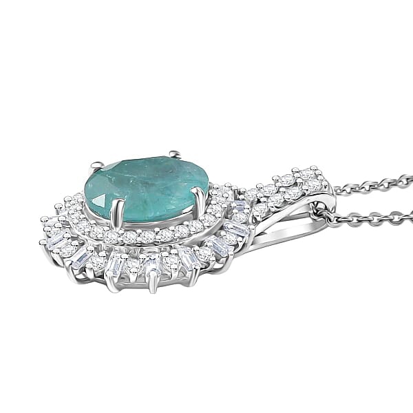 D'Joy Premium Grandidierite And Moissanite 2.40 Ctw Sunburst Halo Pendant Necklace In Rhodium Over Sterling Silver 20 Inches