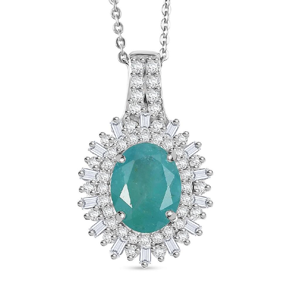 D'Joy Premium Grandidierite and Moissanite 2.40 ctw Sunburst Halo Pendant Necklace in Rhodium Over Sterling Silver 20 Inches