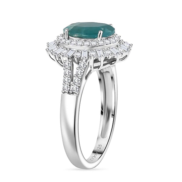 D'Joy Premium Grandidierite And Moissanite 2.50 Ctw Sunburst Halo Ring In Rhodium Over Sterling Silver