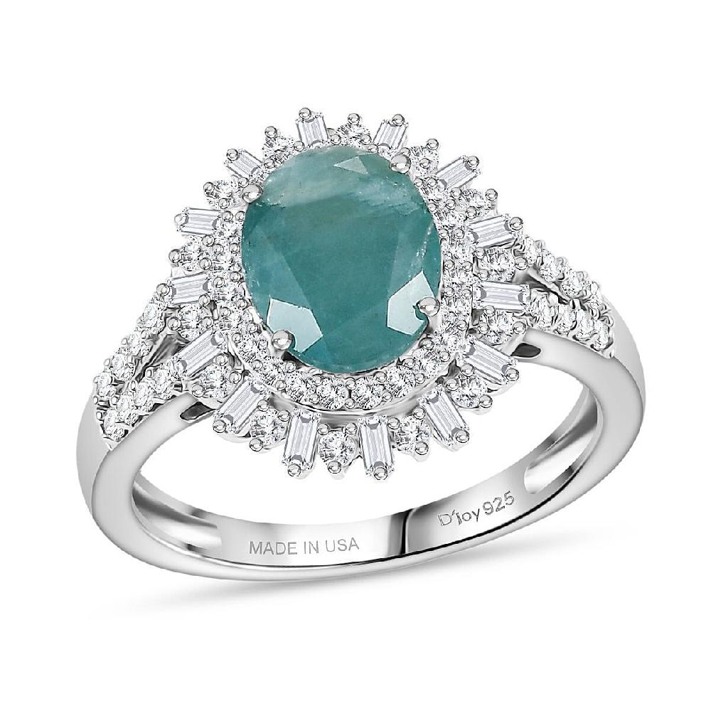D'Joy Premium Grandidierite and Moissanite 2.50 ctw Sunburst Halo Ring in Rhodium Over Sterling Silver