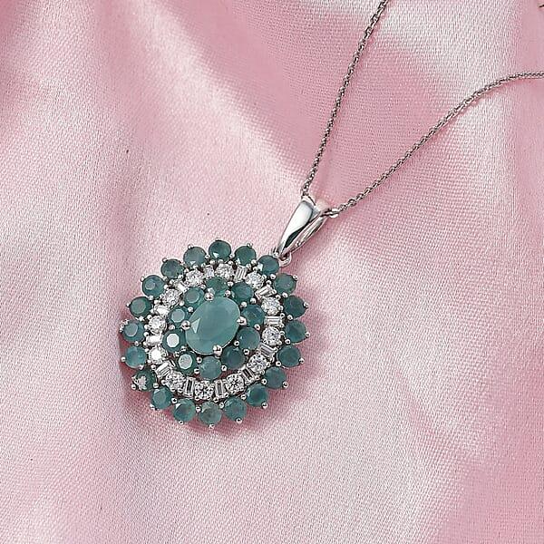 D'Joy Premium Grandidierite And Moissanite 3.90 Ctw Celestial Bloom Pendant Necklace In Rhodium Over Sterling Silver 20 Inches