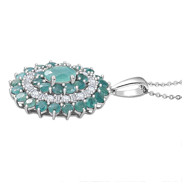 D'Joy Premium Grandidierite And Moissanite 3.90 Ctw Celestial Bloom Pendant Necklace In Rhodium Over Sterling Silver 20 Inches