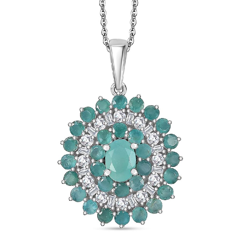 D'Joy Premium Grandidierite and Moissanite 3.90 ctw Celestial Bloom Pendant Necklace in Rhodium Over Sterling Silver 20 Inches