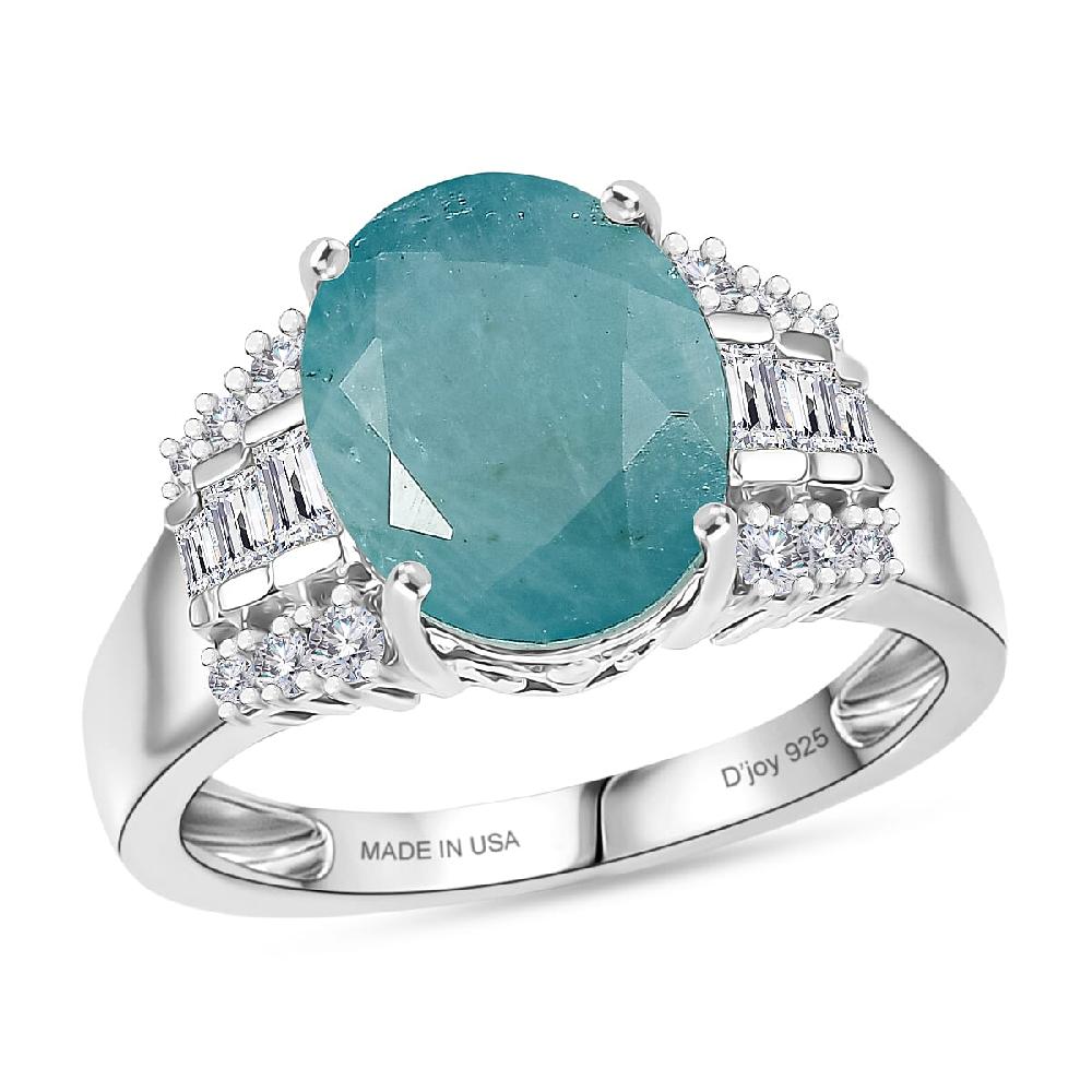 D'Joy Premium Grandidierite and Moissanite 4.35 ctw Art Deco Ring in Rhodium Over Sterling Silver