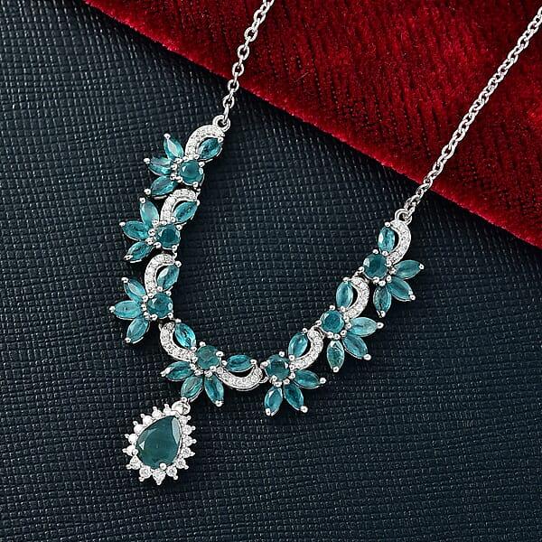 D'Joy Premium Grandidierite And Moissanite 4.65 Ctw Necklace In Rhodium Over Sterling Silver 18 Inches