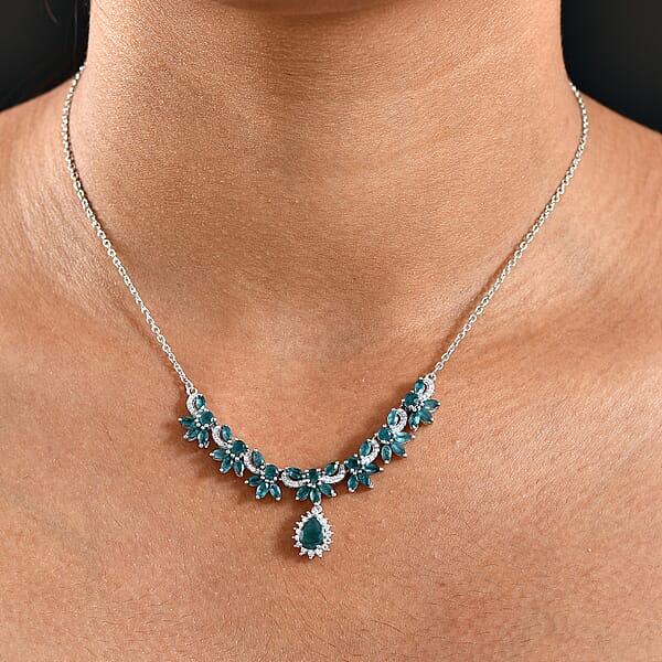 D'Joy Premium Grandidierite And Moissanite 4.65 Ctw Necklace In Rhodium Over Sterling Silver 18 Inches