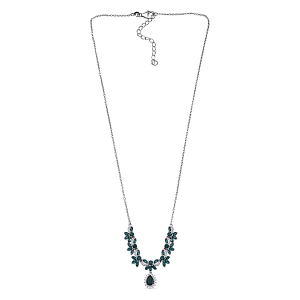 D'Joy Premium Grandidierite And Moissanite 4.65 Ctw Necklace In Rhodium Over Sterling Silver 18 Inches