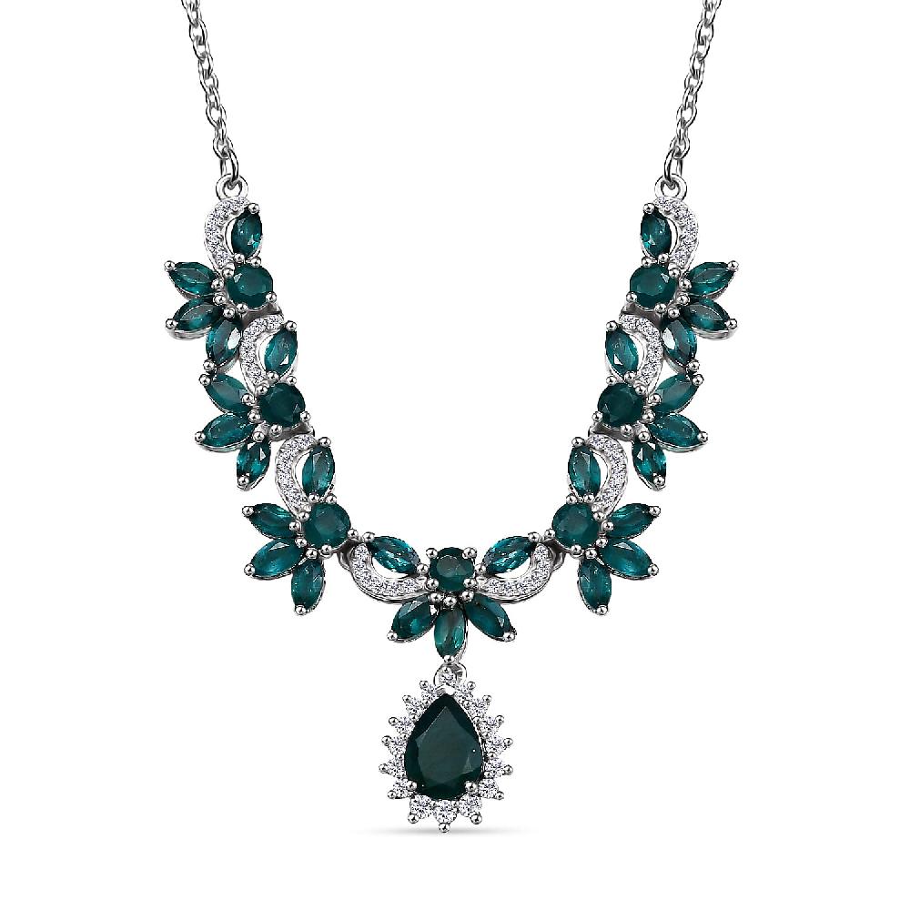 D'Joy Premium Grandidierite and Moissanite 4.65 ctw Necklace in Rhodium Over Sterling Silver 18 Inches