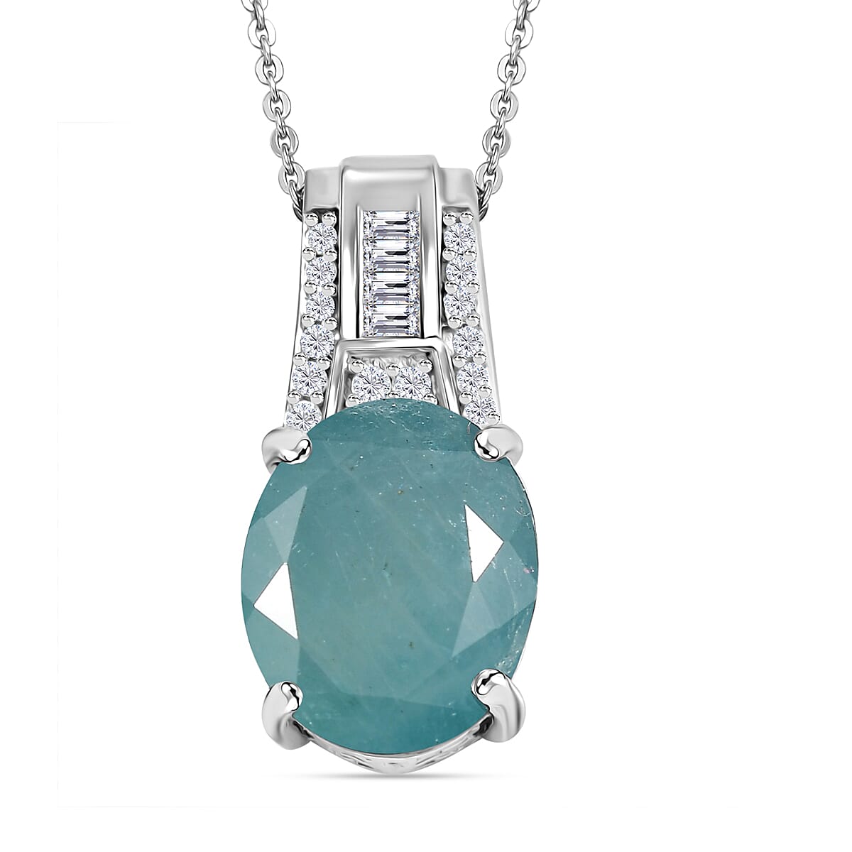 D'Joy Premium Grandidierite and Moissanite 4.70 ctw Art Deco Pendant Necklace in Rhodium Over Sterling Silver 20 Inches