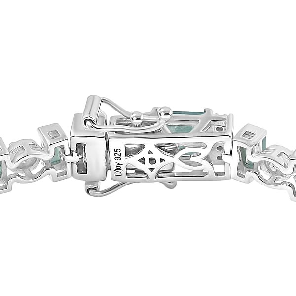 D'Joy Premium Grandidierite And Moissanite 7.50 Ctw Celestial Stream Bracelet In Rhodium Over Sterling Silver (6.50 In)