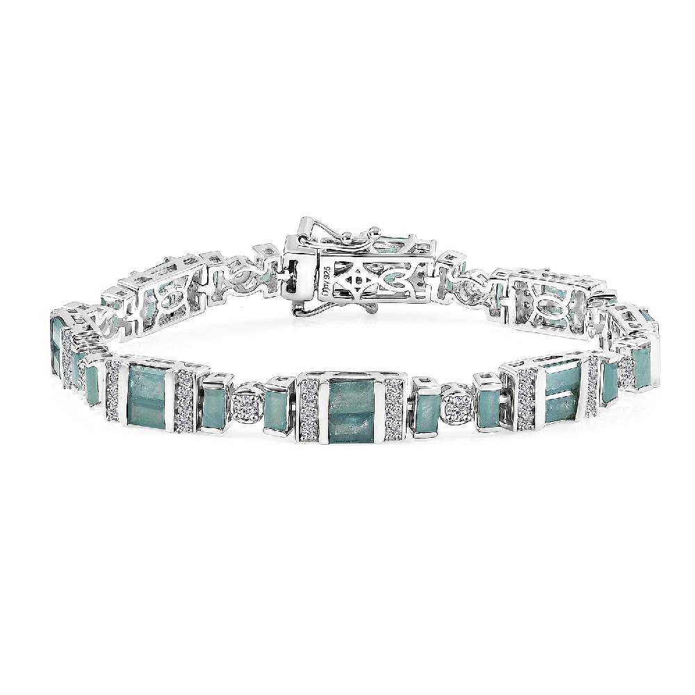 D'Joy Premium Grandidierite and Moissanite 7.50 ctw Celestial Stream Bracelet in Rhodium Over Sterling Silver (6.50 In)