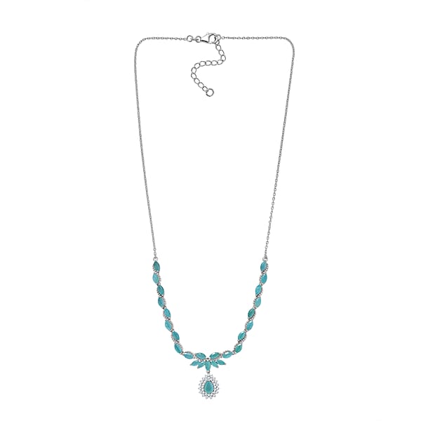 D'Joy Premium Grandidierite And Moissanite 7.95 Ctw Art Deco Necklace In Rhodium Over Sterling Silver 18-20 Inches
