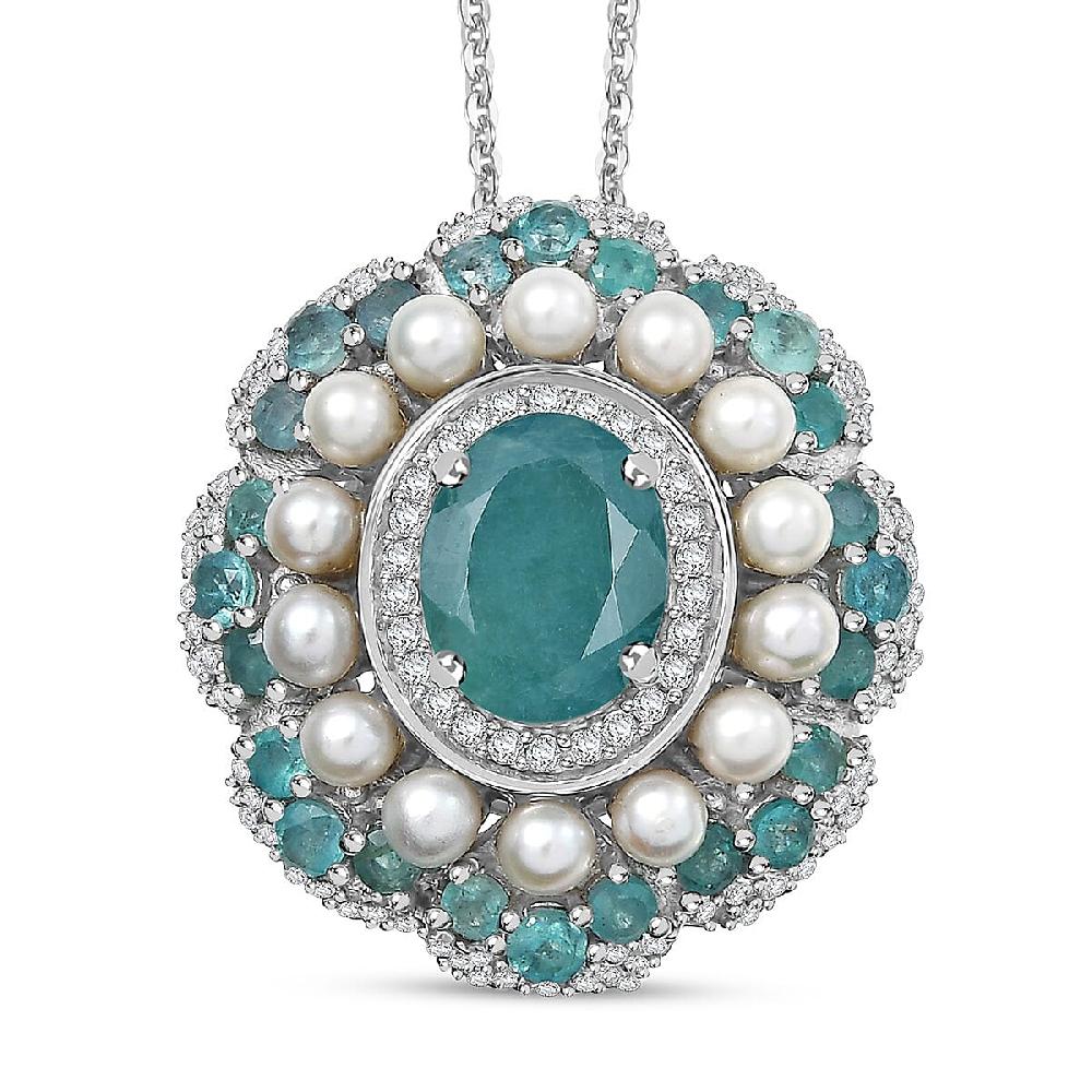 D'Joy Premium Grandidierite and Multi Gemstone 3.25 ctw Art Deco Pendant Necklace in Rhodium Over Sterling Silver 20 Inches