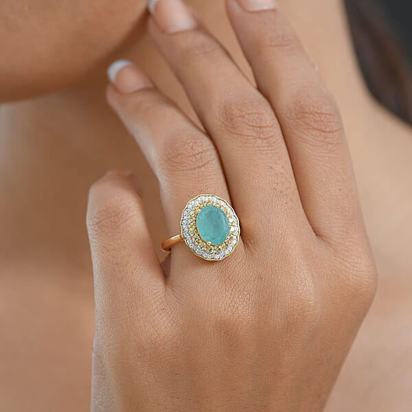 D'Joy Premium Grandidierite And Multi Gemstone 3.75 Ctw Regal Harmony Ring In 18K Vermeil Yellow Gold Over Sterling Silver
