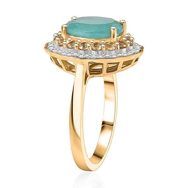 D'Joy Premium Grandidierite And Multi Gemstone 3.75 Ctw Regal Harmony Ring In 18K Vermeil Yellow Gold Over Sterling Silver