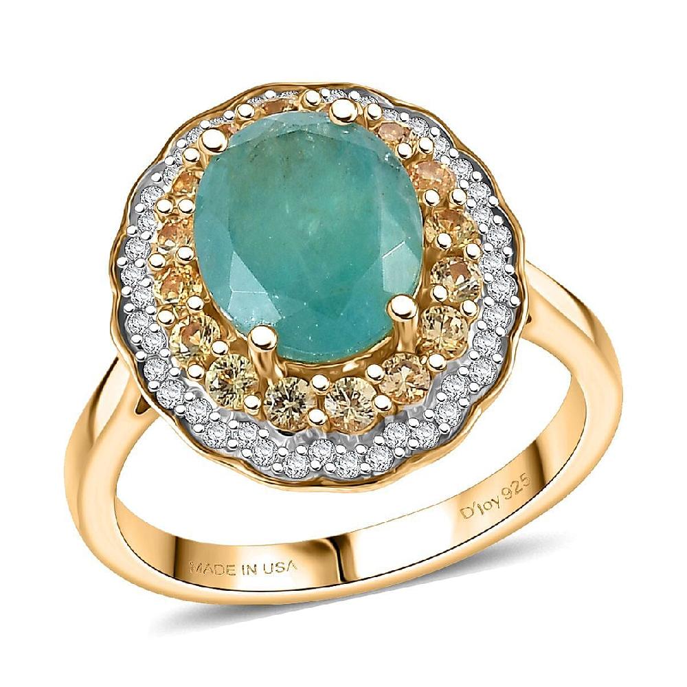 D'Joy Premium Grandidierite and Multi Gemstone 3.75 ctw Regal Harmony Ring in 18K Vermeil Yellow Gold Over Sterling Silver