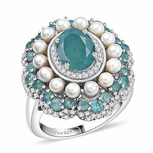 D'Joy Premium Grandidierite and Multi Gemstone 3.80 ctw Art Deco Ring in Rhodium Over Sterling Silver