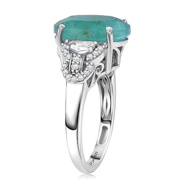 D'Joy Premium Grandidierite And White Zircon 7.50 Ctw Art Deco Elegance Ring In Rhodium Over Sterling Silver