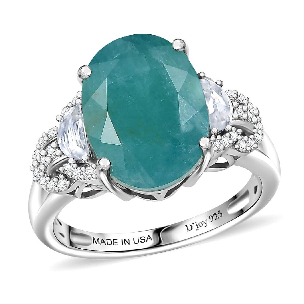 D'Joy Premium Grandidierite and White Zircon 7.50 ctw Art Deco Elegance Ring in Rhodium Over Sterling Silver