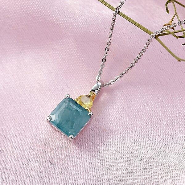 D'Joy Premium Grandidierite And Yellow Sapphire (FF) 3.00 Ctw Heart Art Deco Pendant Necklace In 18K Vermeil Yellow Gold Over Sterling Silver 20 Inches