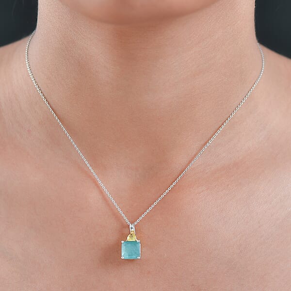 D'Joy Premium Grandidierite And Yellow Sapphire (FF) 3.00 Ctw Heart Art Deco Pendant Necklace In 18K Vermeil Yellow Gold Over Sterling Silver 20 Inches