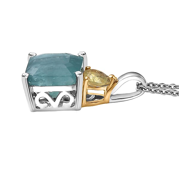 D'Joy Premium Grandidierite And Yellow Sapphire (FF) 3.00 Ctw Heart Art Deco Pendant Necklace In 18K Vermeil Yellow Gold Over Sterling Silver 20 Inches