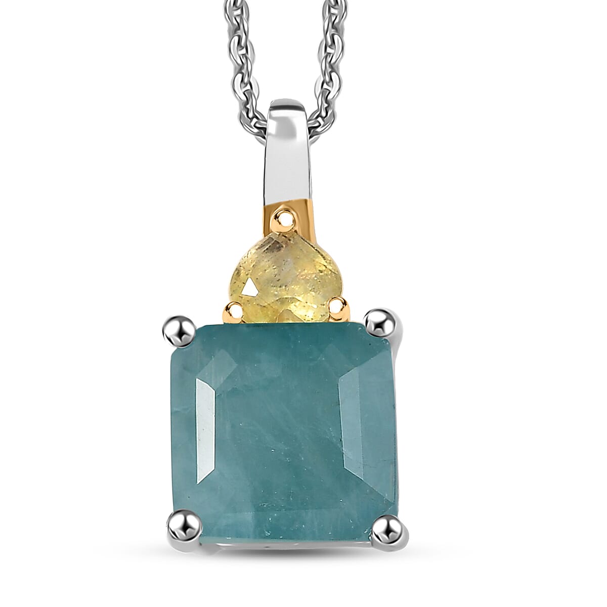 D'Joy Premium Grandidierite and Yellow Sapphire (FF) 3.00 ctw Heart Art Deco Pendant Necklace in 18K Vermeil Yellow Gold Over Sterling Silver 20 Inches