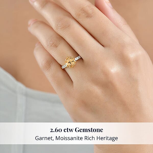 D'Joy Premium Imperial Garnet Moissanite Ring In 18K Vermeil YG Over Sterling Silver 2.60 Ctw