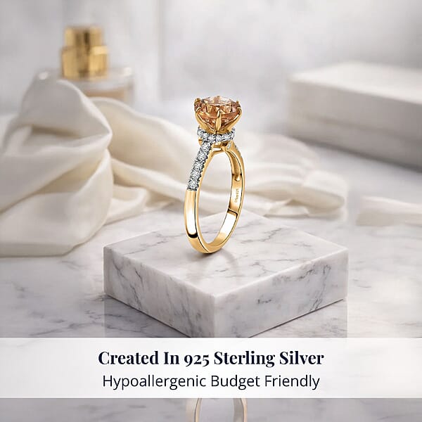 D'Joy Premium Imperial Garnet Moissanite Ring In 18K Vermeil YG Over Sterling Silver 2.60 Ctw