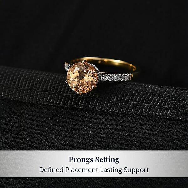 D'Joy Premium Imperial Garnet Moissanite Ring In 18K Vermeil YG Over Sterling Silver 2.60 Ctw