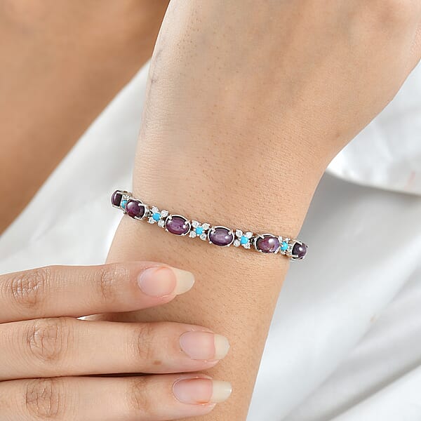 D'Joy Premium Indian Star Ruby And Multi Gemstone 22.35 Ctw Skyfire Bracelet In Rhodium Over Sterling Silver (6.50 In)