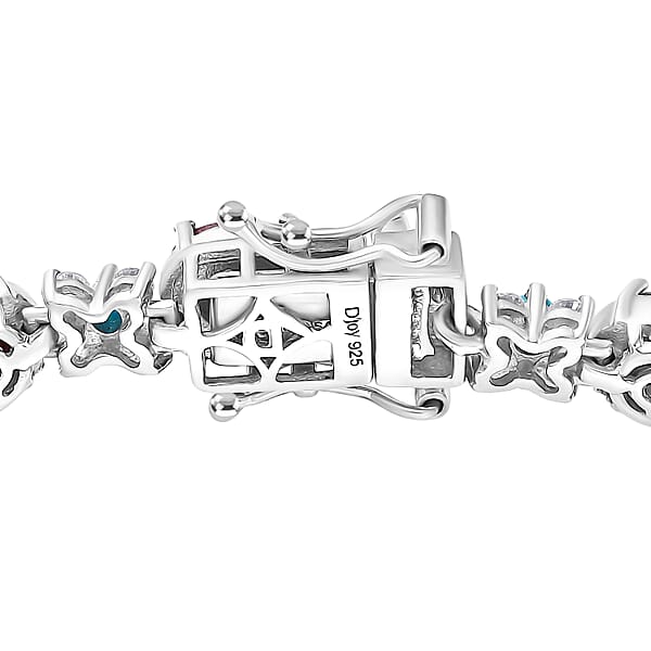 D'Joy Premium Indian Star Ruby And Multi Gemstone 22.35 Ctw Skyfire Bracelet In Rhodium Over Sterling Silver (6.50 In)
